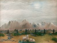 ARTIST JUNE HARDIN  I was sitting at a red light and was amazed at the way the clouds and moon looked, so I hurried home and painted this; I did this painting in oils - early 90's